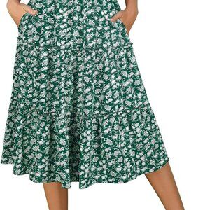 Midi Skirt for Women with Pockets 2025 High Waist A Line Casual Summer Boho Flow